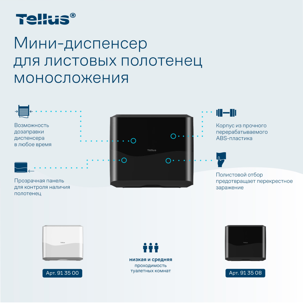 Диспенсер Tellus для полотенец листовых, мини, черный, HT3 - 6