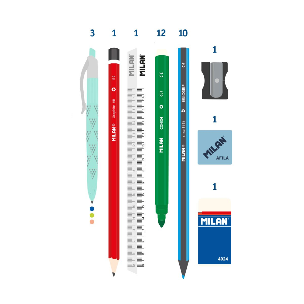 Пенал Milan "Sea", 4 отделения, с наполнением, бирюзовый - 3