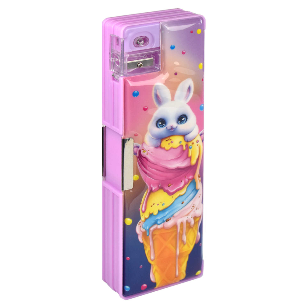 Пенал Феникс+ "Заяц" 2 отделения, с точилкой, розовый