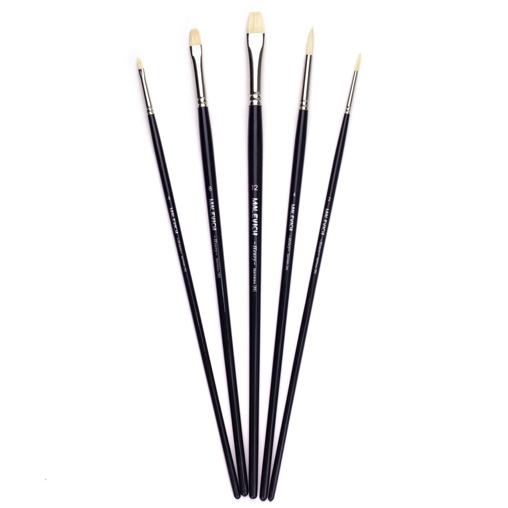 Набор кистей "Малевичъ Анри", щетина, круглая, плоская, 5 шт. - 6