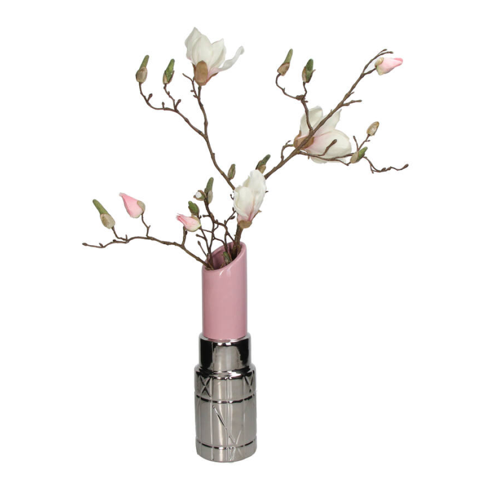 Ваза "Lipstick", фаянс, розовый, серебристый - 5