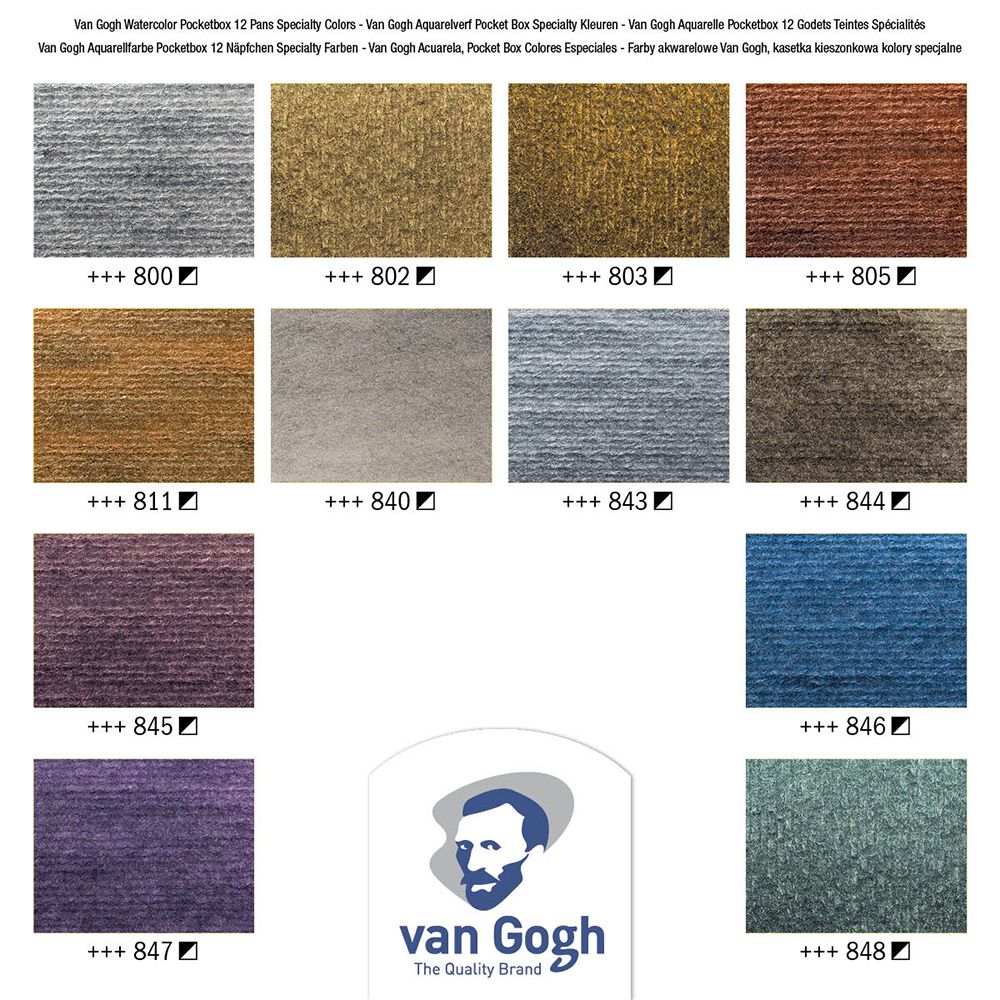 Набор красок акварельных "Van Gogh Metallic & Interference Colours", специальные цвета, 12 цветов, кюветы