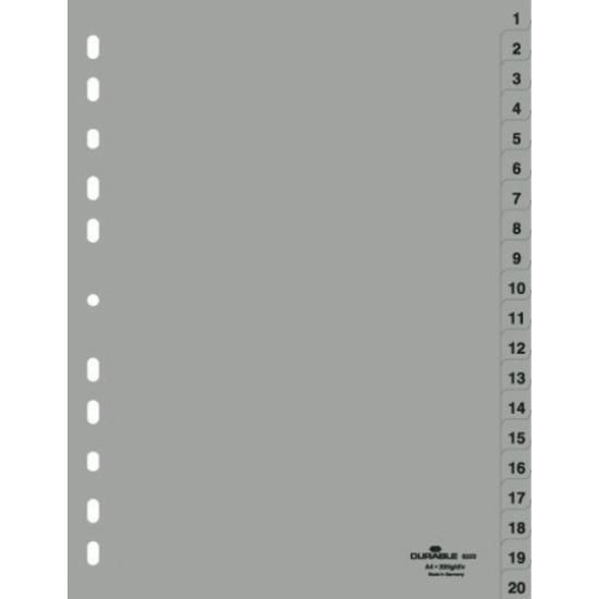 Разделитель "Durable", A4, 20 делений, серый