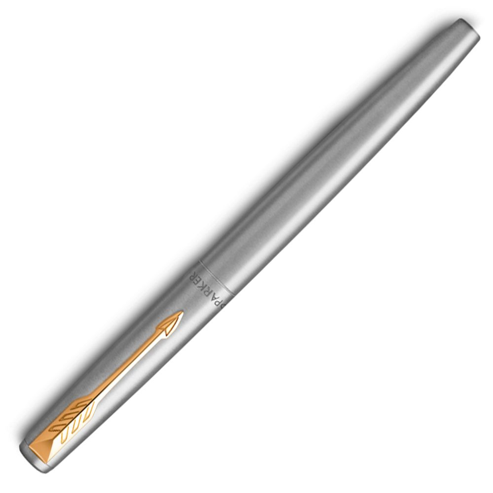 Ручка перьевая "Parker Jotter Stainless Steel CT", М, серебристый, золотистый, патрон синий, -30%