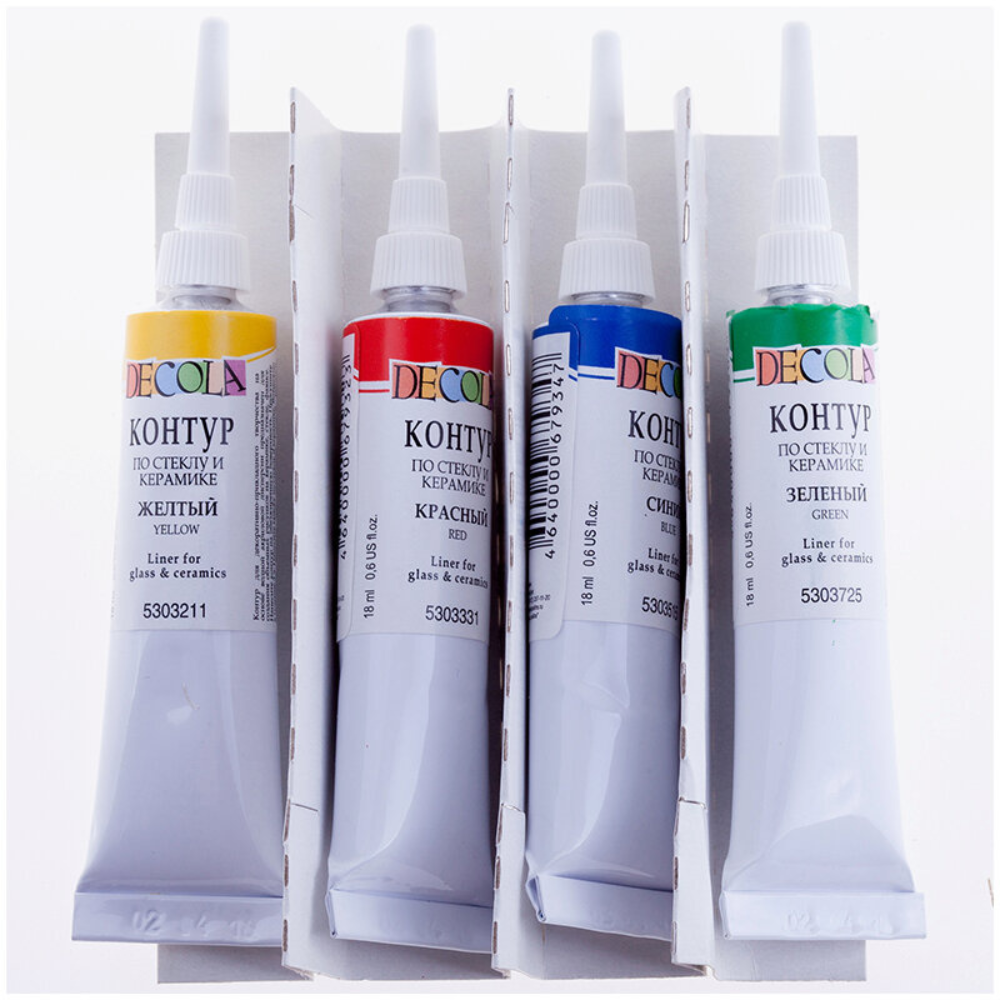 Контур акриловый для стекла и керамики "Декола цветные", набор 4 цвета, 18 мл., тубы