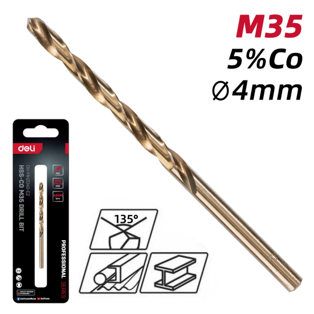 Сверло по металлу Deli RS EDH-MHZ040-E2, 4.0 мм, DIN 338, HSCo 5%