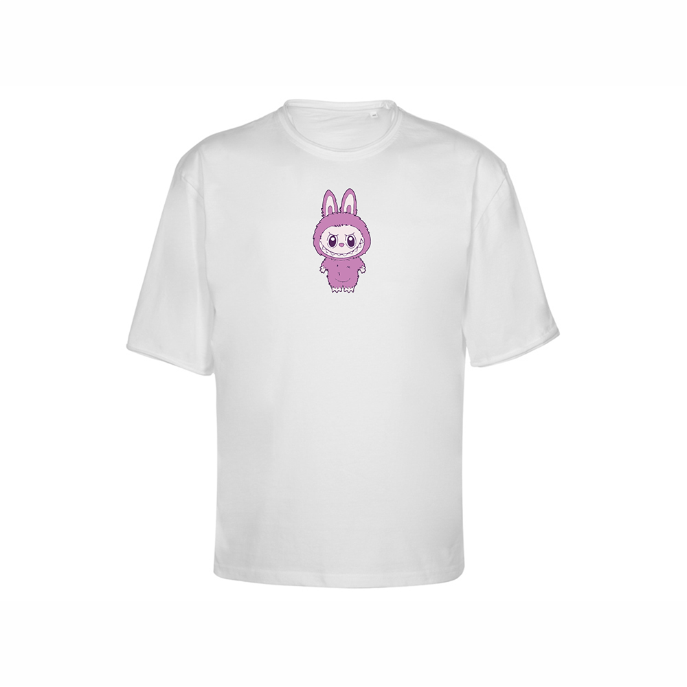Футболка оверсайз унисекс «Labubu розовая», белый, XS-S