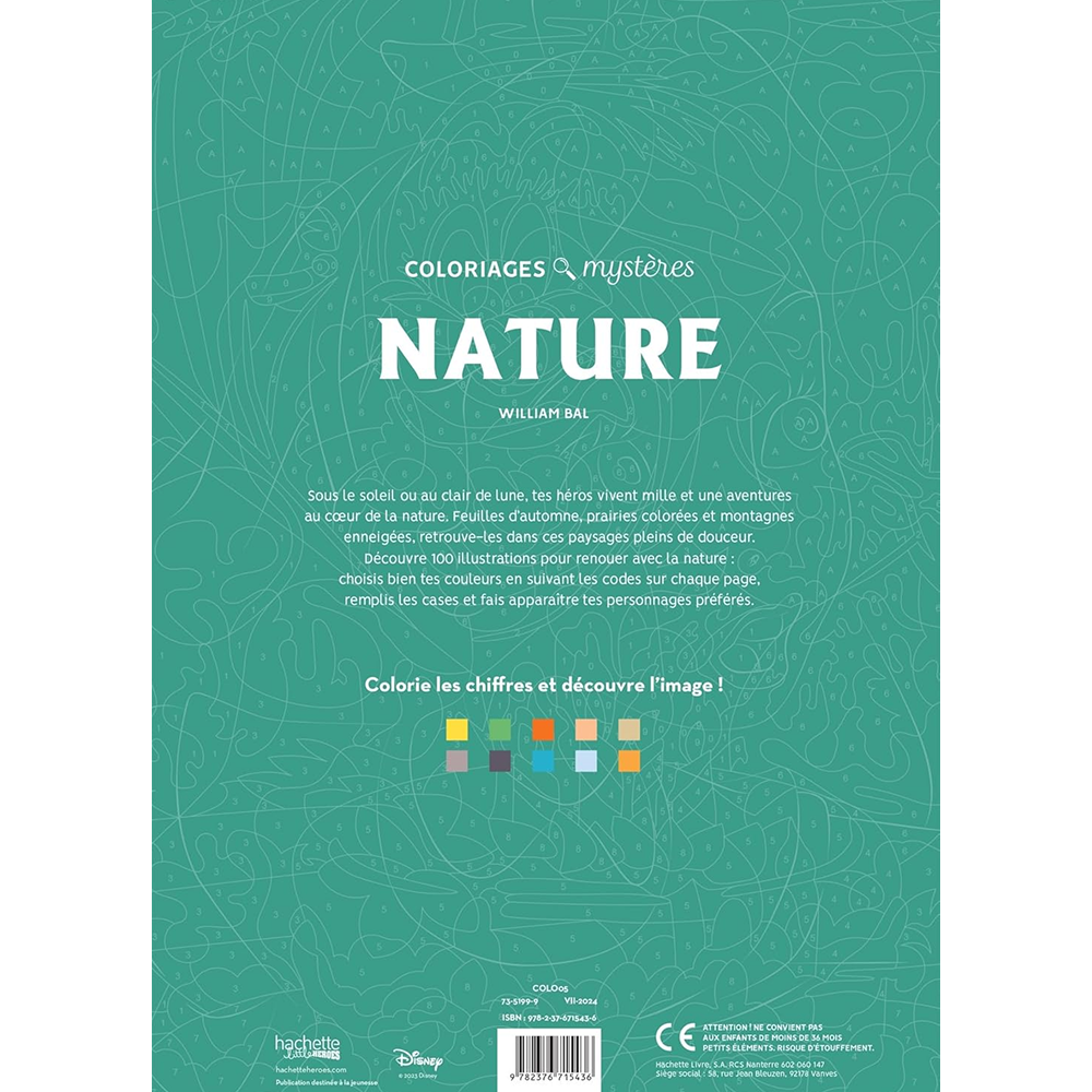 Раскраска по номерам на французском языке "Coloriages mystères Disney - Nature"