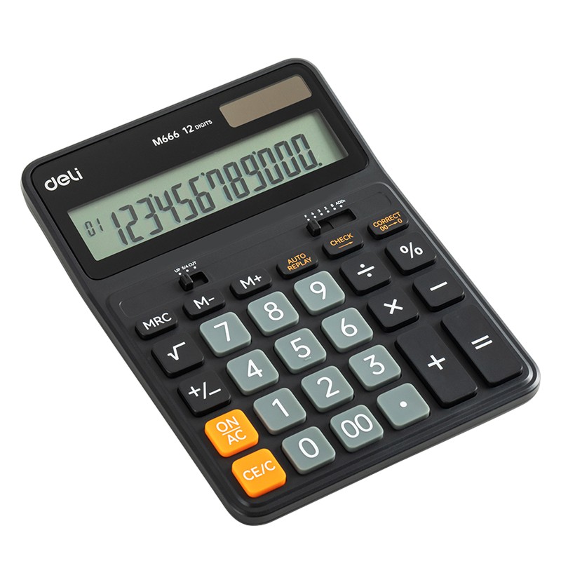 Калькулятор настольный Deli "M666", 12-ти разрядный, пластик, черный