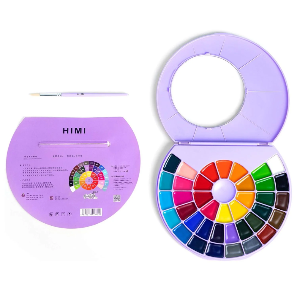 Краски акварельные "Himi", набор, 38 цветов, фиолетовый футляр
