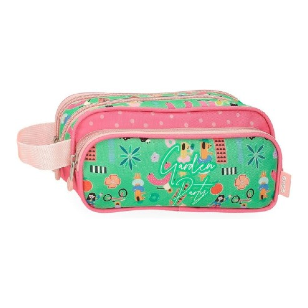 Пенал-косметичка "Garden party", 3 отделения, зеленый, розовый
