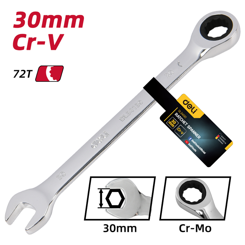 Ключ комбинированный Deli YS EDL34130, 30 мм, с трещоткой, 72 зуба - 6
