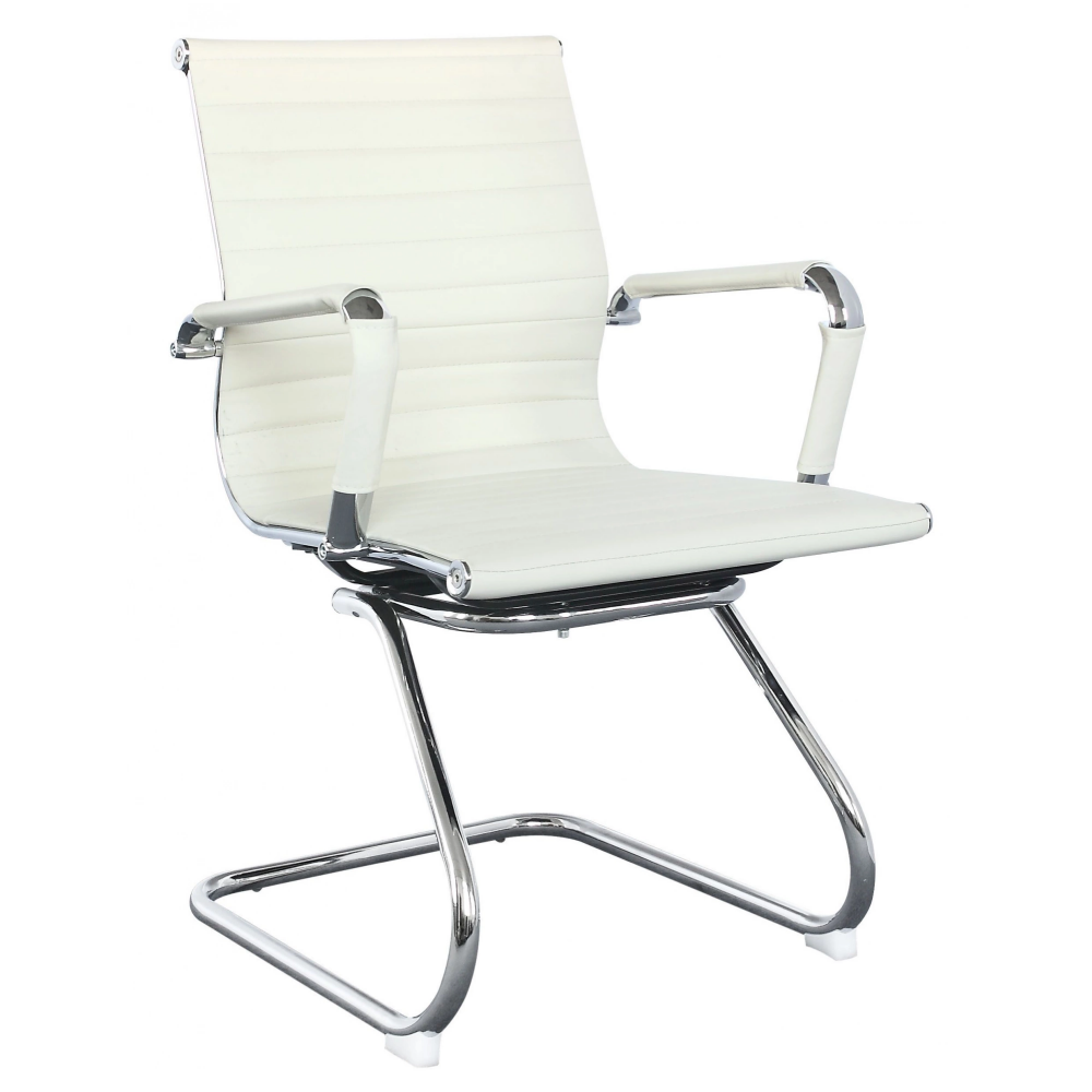 Кресло на полозьях "Бюрократ CH-883-LOW-V", экокожа, слоновая кость, металл хром