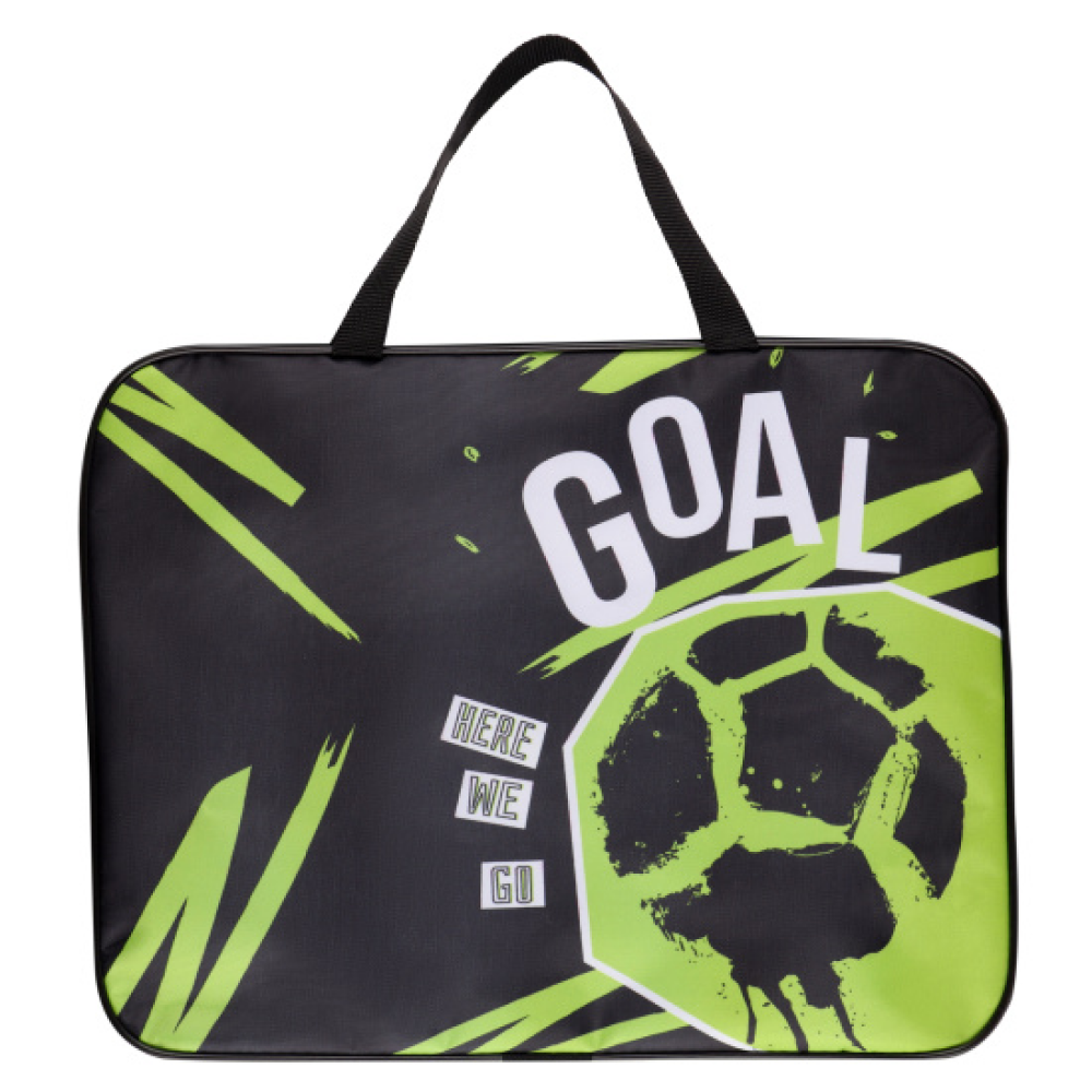 Папка для тетрадей "Goal", А4, с ручками, на молнии, ткань, черный, зеленый