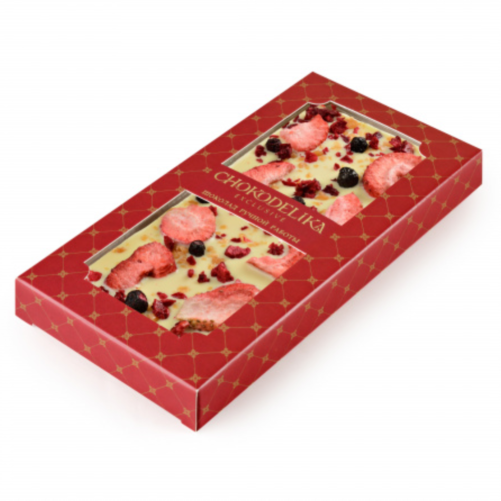 Шоколад белый с украшением "Клубника, вишня, карамель", 80 гр