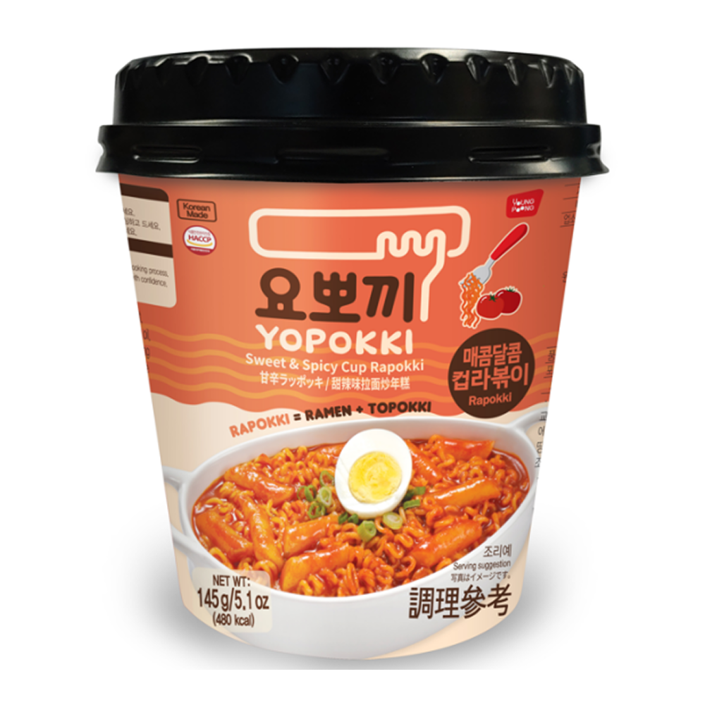 Рамен с рисовыми палочками "Yopokki. Sweet&Spicy Cup Rapokki", сладко-острые, 145 гр