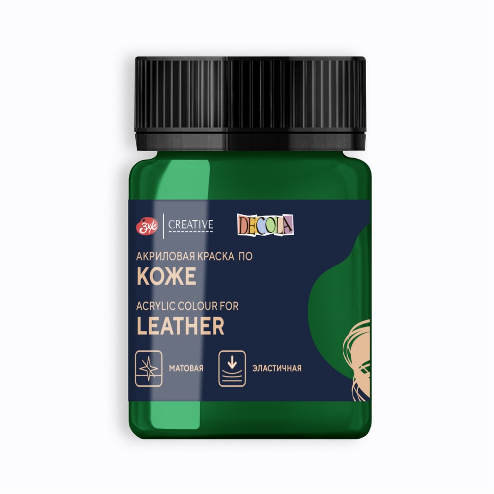 Краска акриловая для кожи "Декола", 725 зеленая, 50 мл., банка