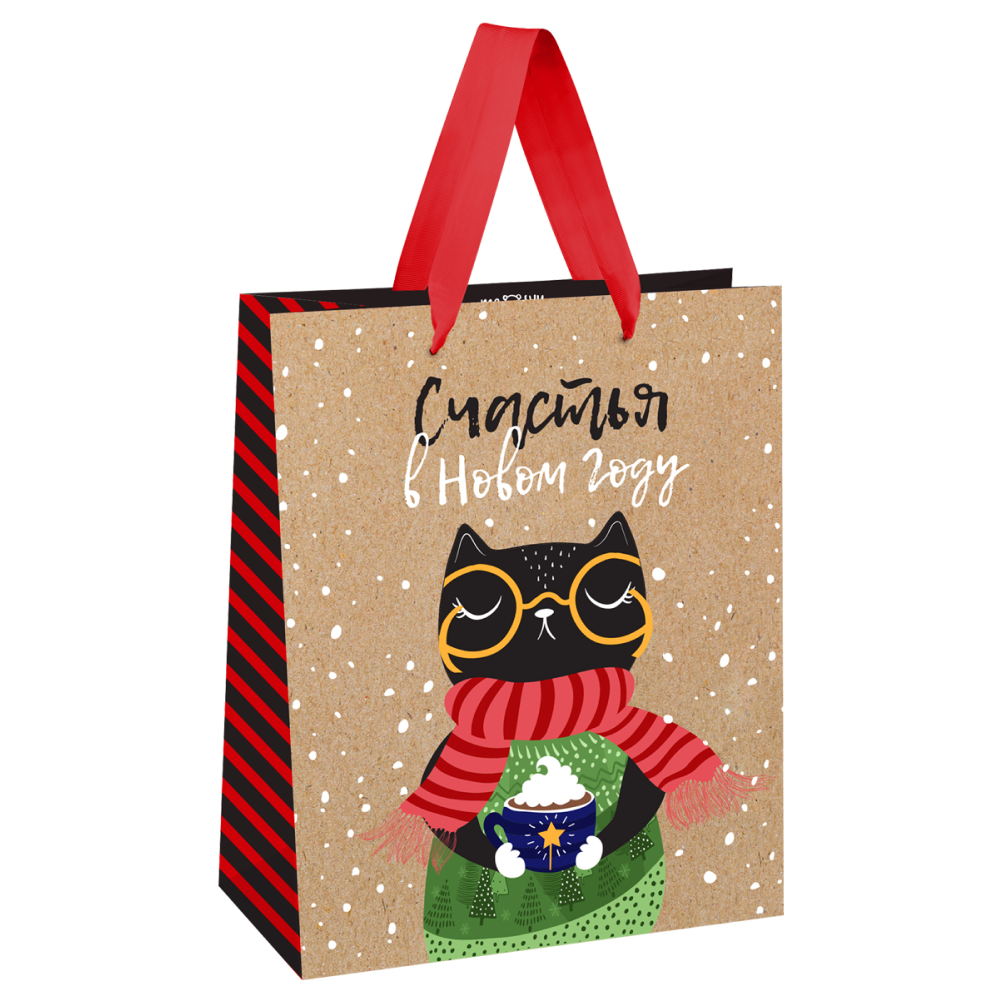 Пакет бумажный подарочный "Cat's congrats", 18х23х10 см, крафт