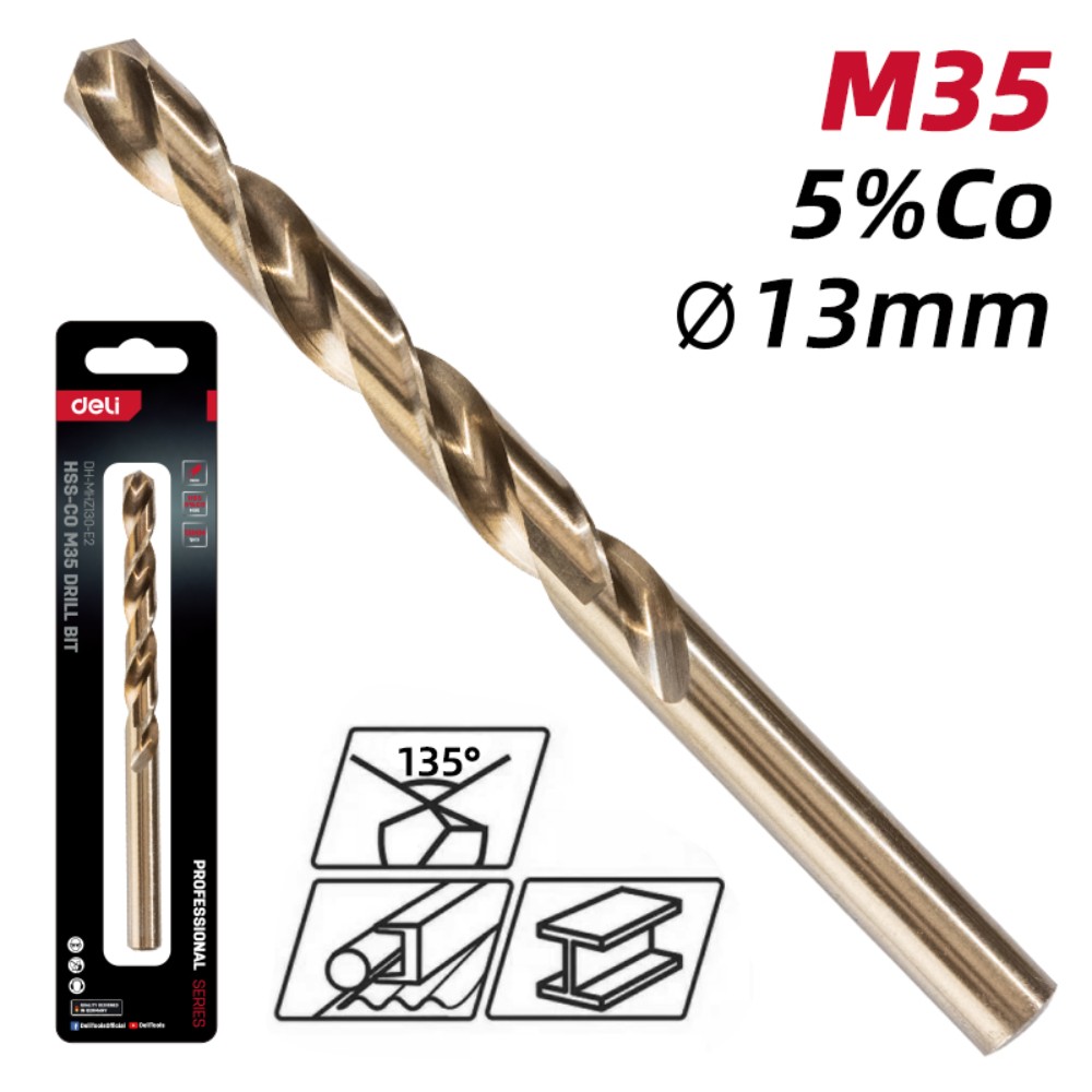 Сверло по металлу Deli RS EDH-MHZ130-E2, 13.0 мм, DIN 338, HSCo 5%