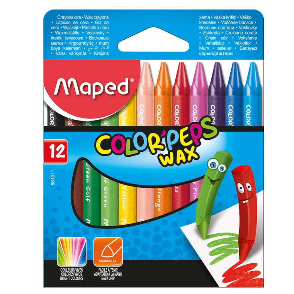 Мелки восковые Maped "Wax Crayons", 12 цветов, ассорти