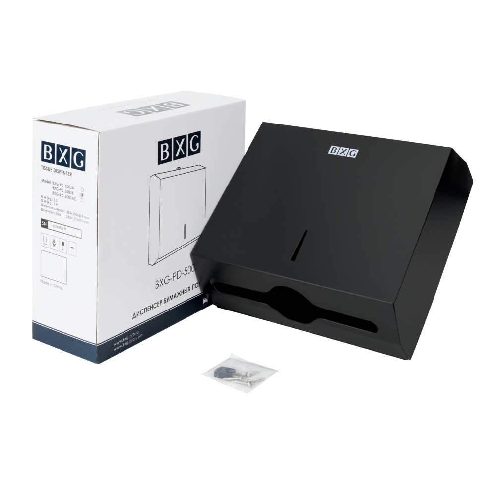 Диспенсер BXG-PD-5003B для полотенец листовых, металл, черный, матовый