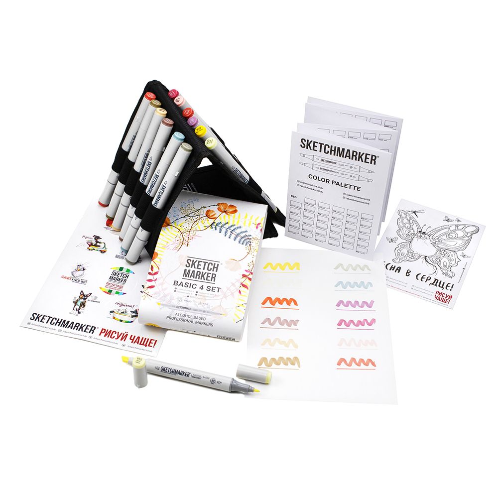 Набор маркеров перманентных двусторонних "Sketchmarker Basic 4", 12 шт.