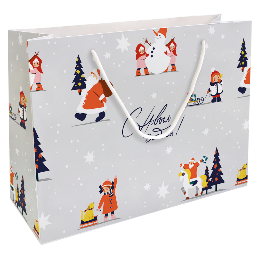 Пакет бумажный подарочный "Childhood", 36х26х12 см, серый