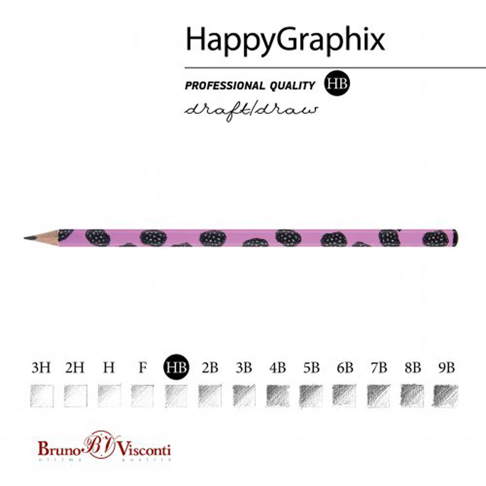 Карандаш чернографитный "HappyGraphix. Ежевика", HВ, без ластика, черный, розовый