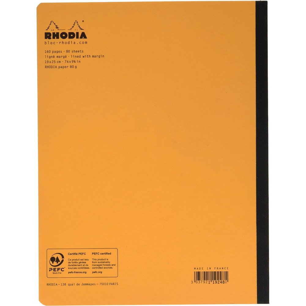 Книга для записей "Rhodia Classic", B5, 190x250 мм, 80 листов, в линейку, оранжевый