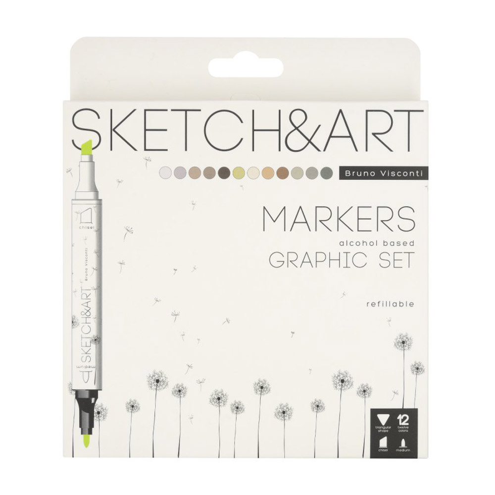 Набор двусторонних маркеров для скетчинга "Sketch&Art. Графика", 12 цветов