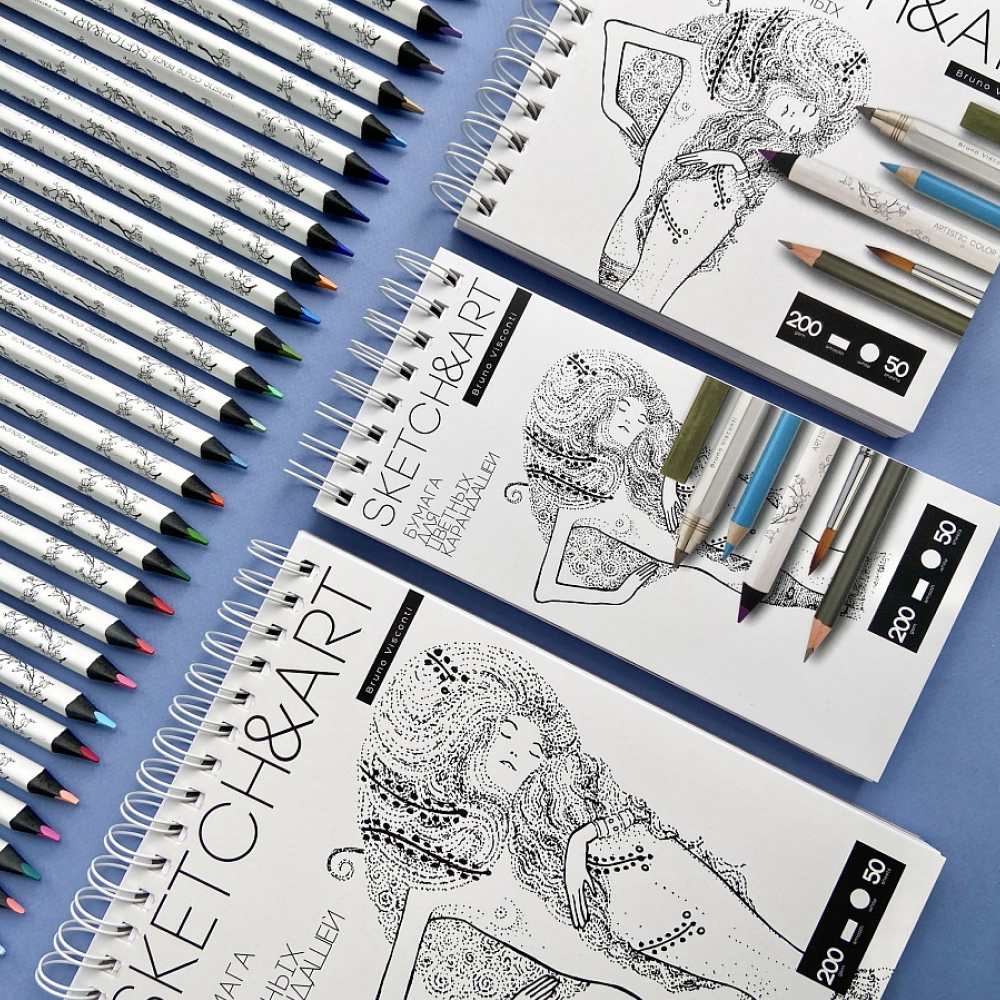 Скетчбук "Sketch&Art", 18х15.5 см, 200 г/м2, 50 листов, на спирали, для цветных карандашей - 6