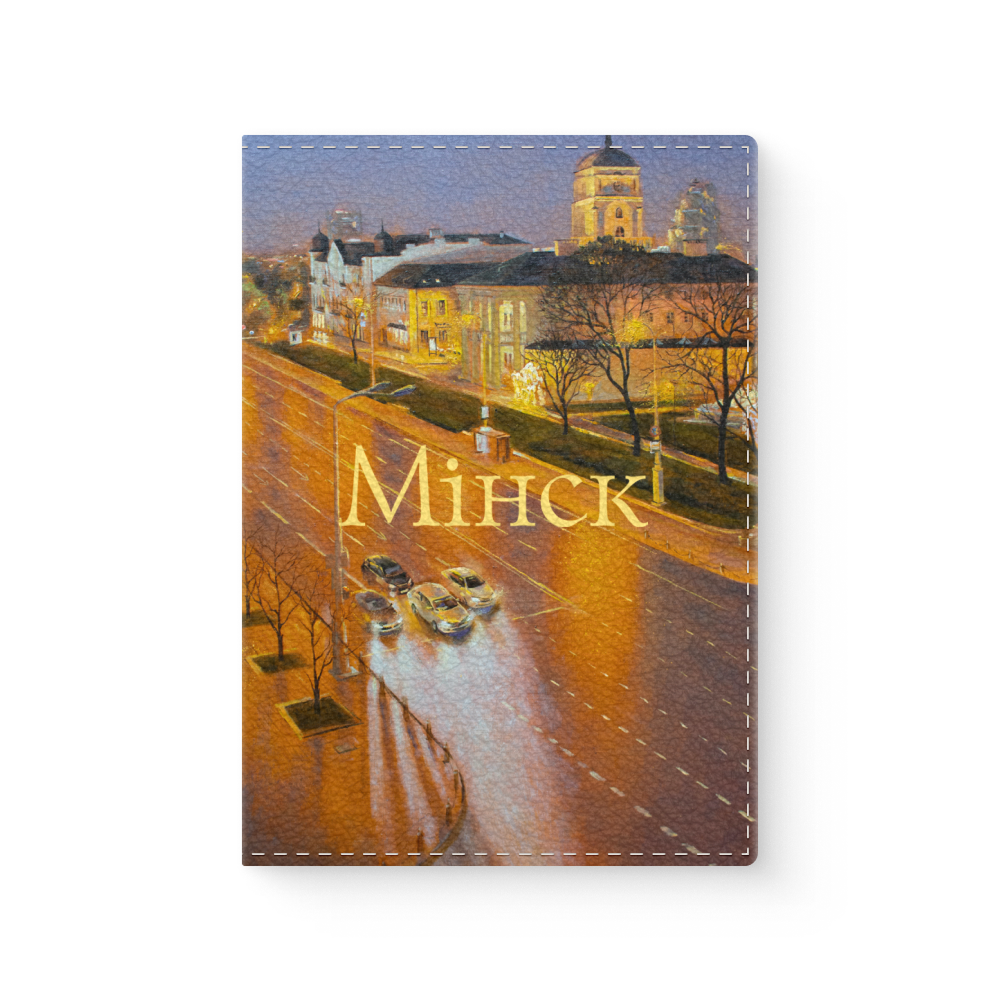 Обложка для паспорта «У ратуши. Вечер», Ольга Шкарубо, натуральная кожа, разноцветный