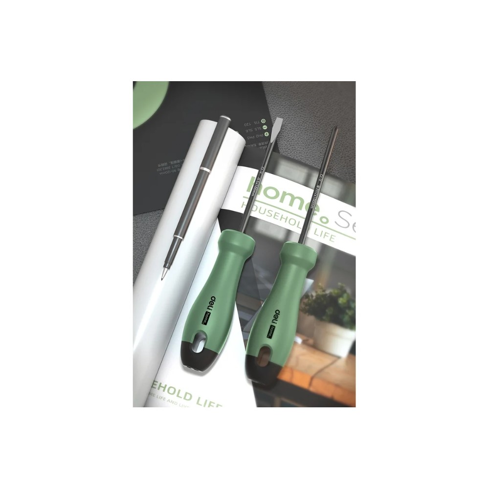 Набор отверток Deli HS HT1004L, 4 шт. ( PH1х100,PH2х150,SL5х100,SL6х150), Soft Touch, зеленый - 3