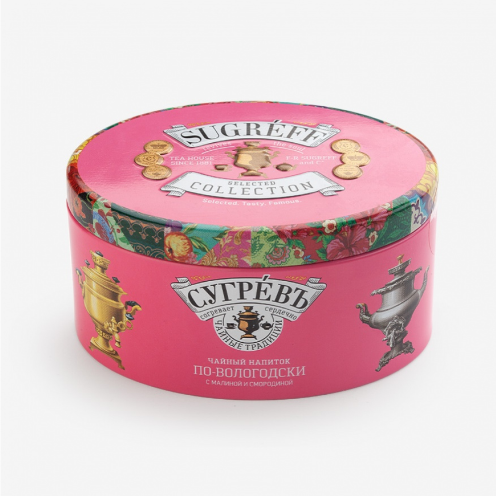 Чай "Сугревъ по-вологодски", фруктово-травяной, с малиной и смородиной, 40 г + карамель леденцовая со вкусом малины, 50 г