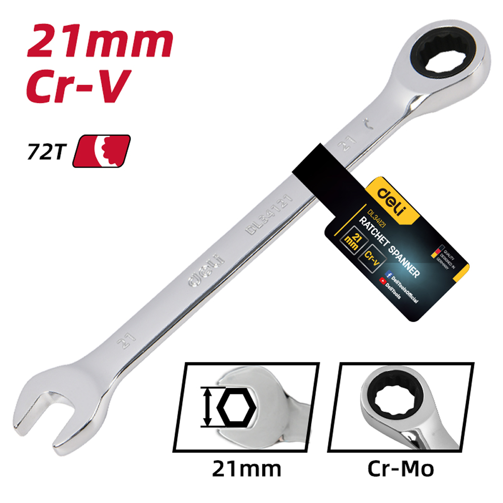 Ключ комбинированный Deli YS EDL34121, 21 мм, с трещоткой, 72 зуба - 6