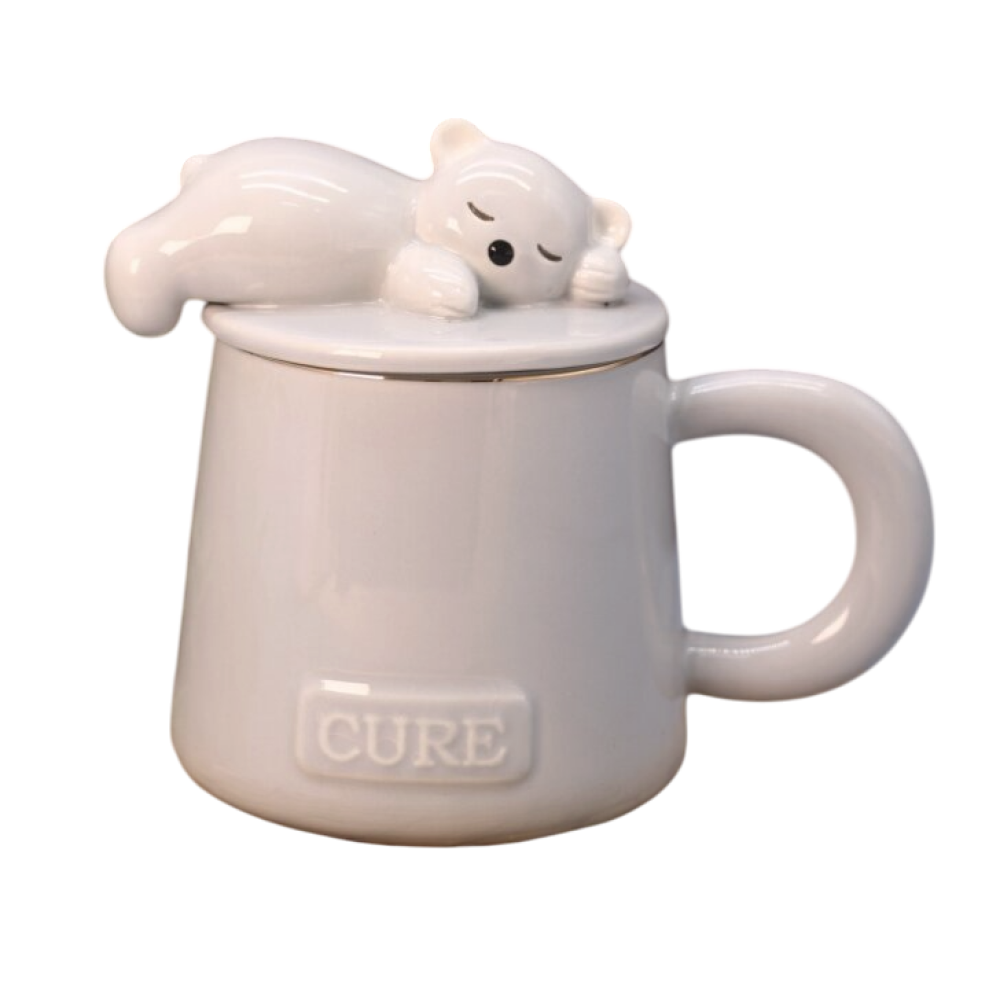 Кружка с крышкой "Cure bear", керам., 390 мл., бежевый