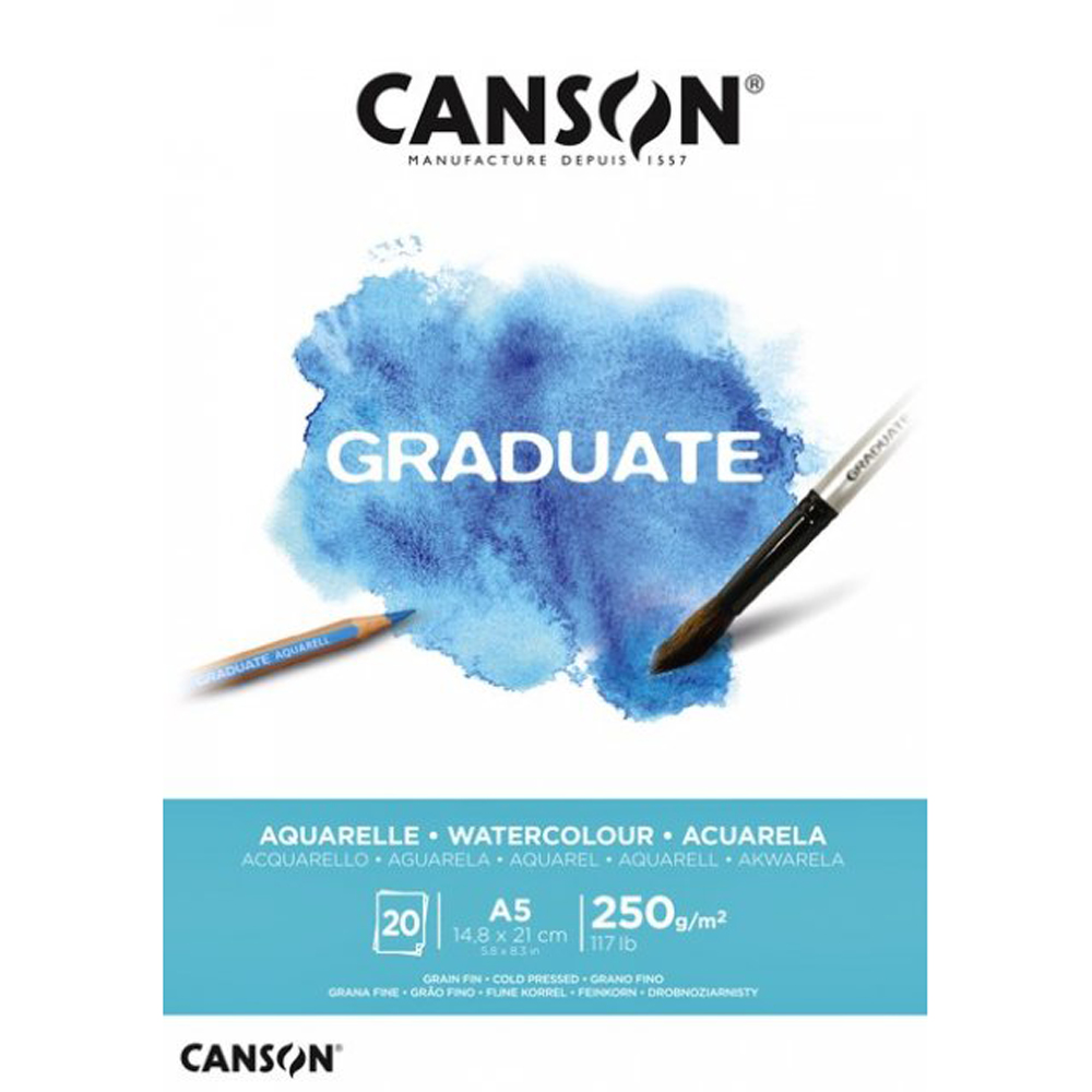 Блок-склейка бумаги для акварели "Canson Graduate", 14.8x21 см, 250 г/м2, 20 листов