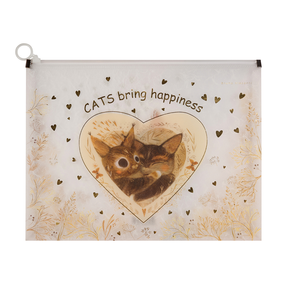 Папка конверт на молнии "Котики. Счастье", А4, бежевый