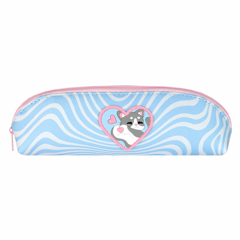 Пенал "Влюбленный котик", 1 отделение, голубой