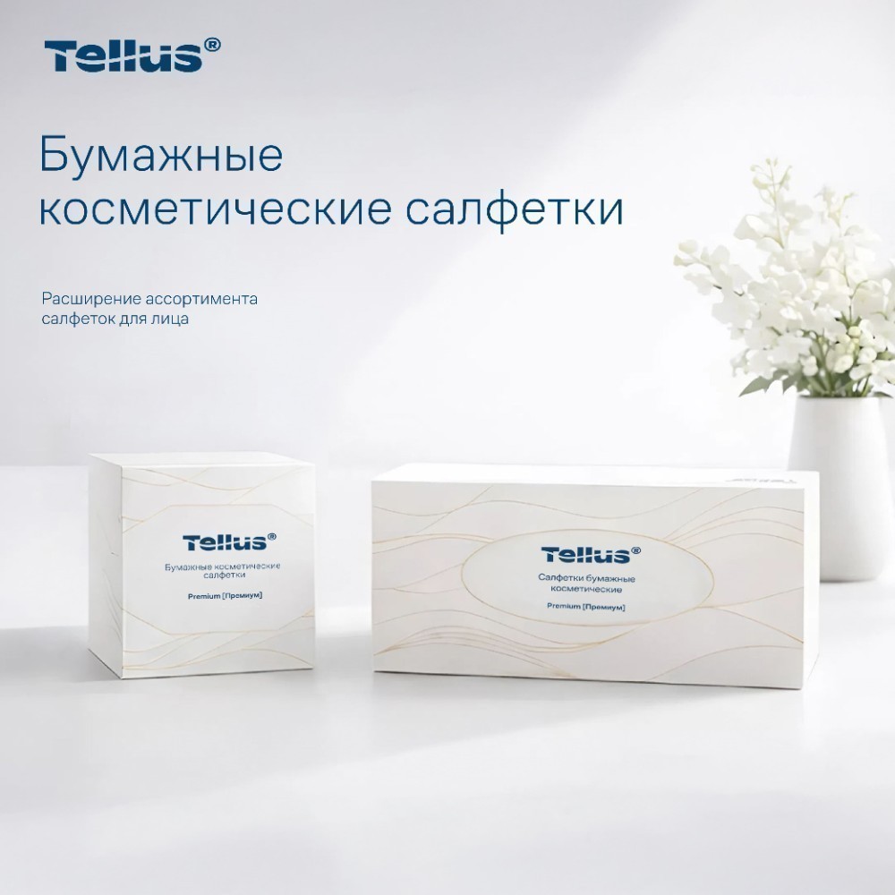 Салфетки косметические Tellus Премиум, 90шт/уп, в кубе - 10