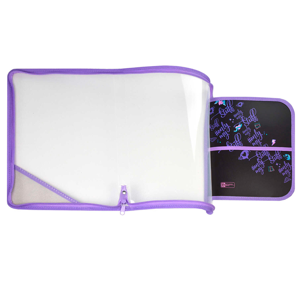 Папка для труда "Мармеладный мишка", А4, на молнии, пластик, черный, сиреневый - 3