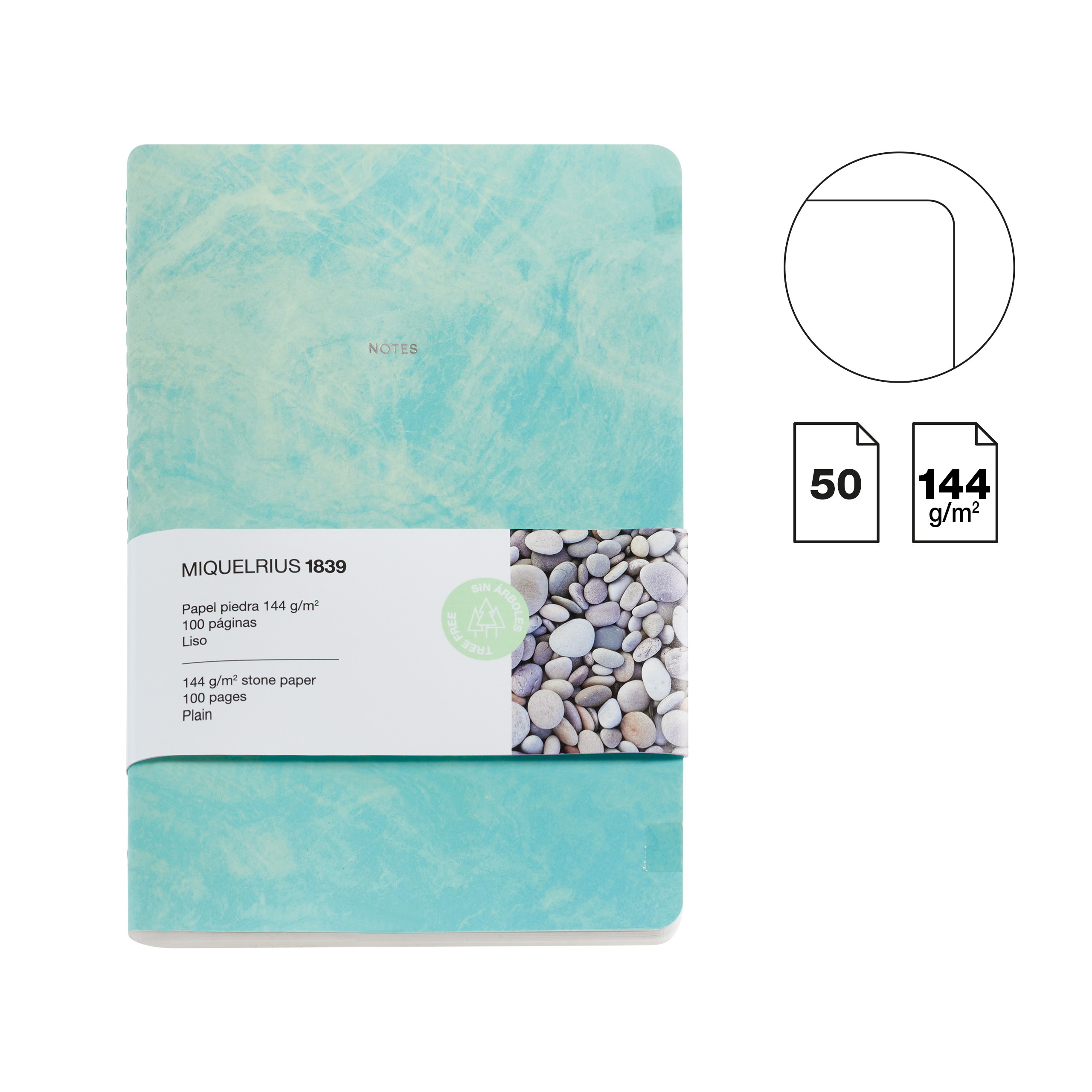 Блокнот Miquelrius "Stone Paper Green", А5, 50 листов, нелинованный, ярко-зеленый - 3