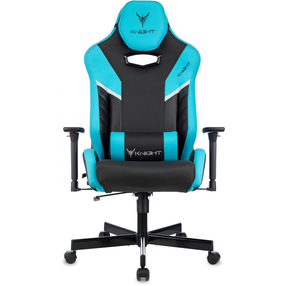 Кресло игровое Бюрократ Knight Thunder 5X экокожа, черный, голубой, металл
