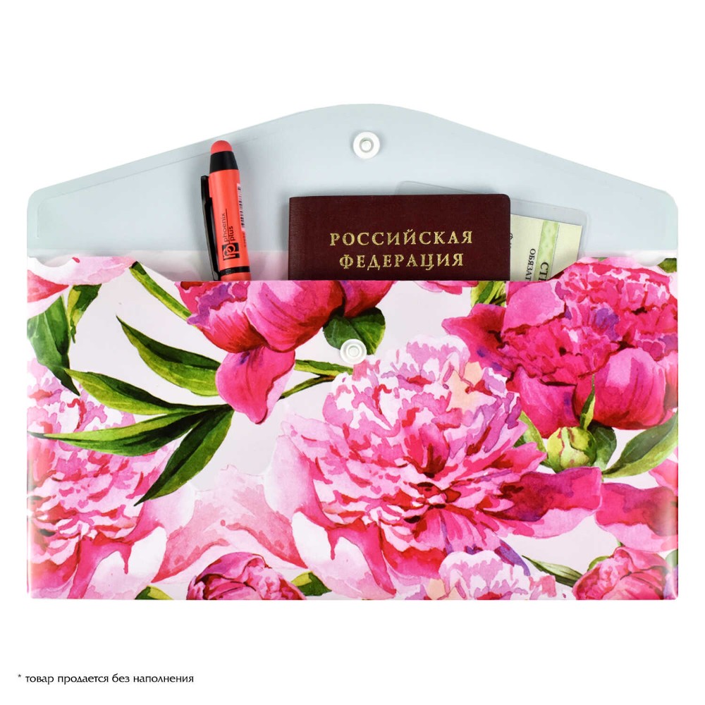 Папка конверт на кнопке 26*14 см "Нежные цветы" розовый-зеленый - 3