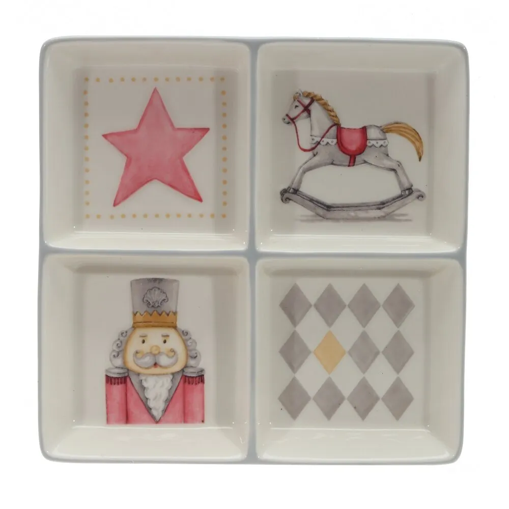 Менажница керамическая "Лошадка", 20 x 20 x 3 см, белый, розовый