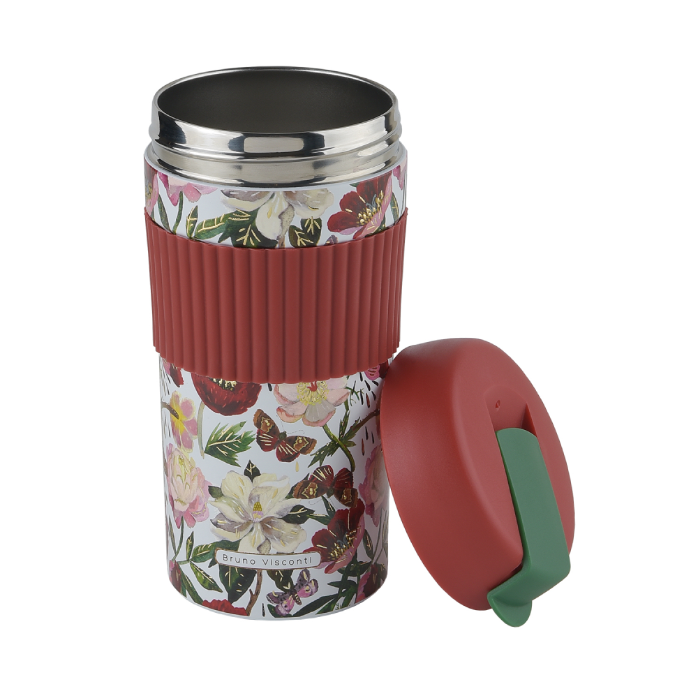 Кружка термическая "Flora. Пионы", металл, 500 мл, белый, красный