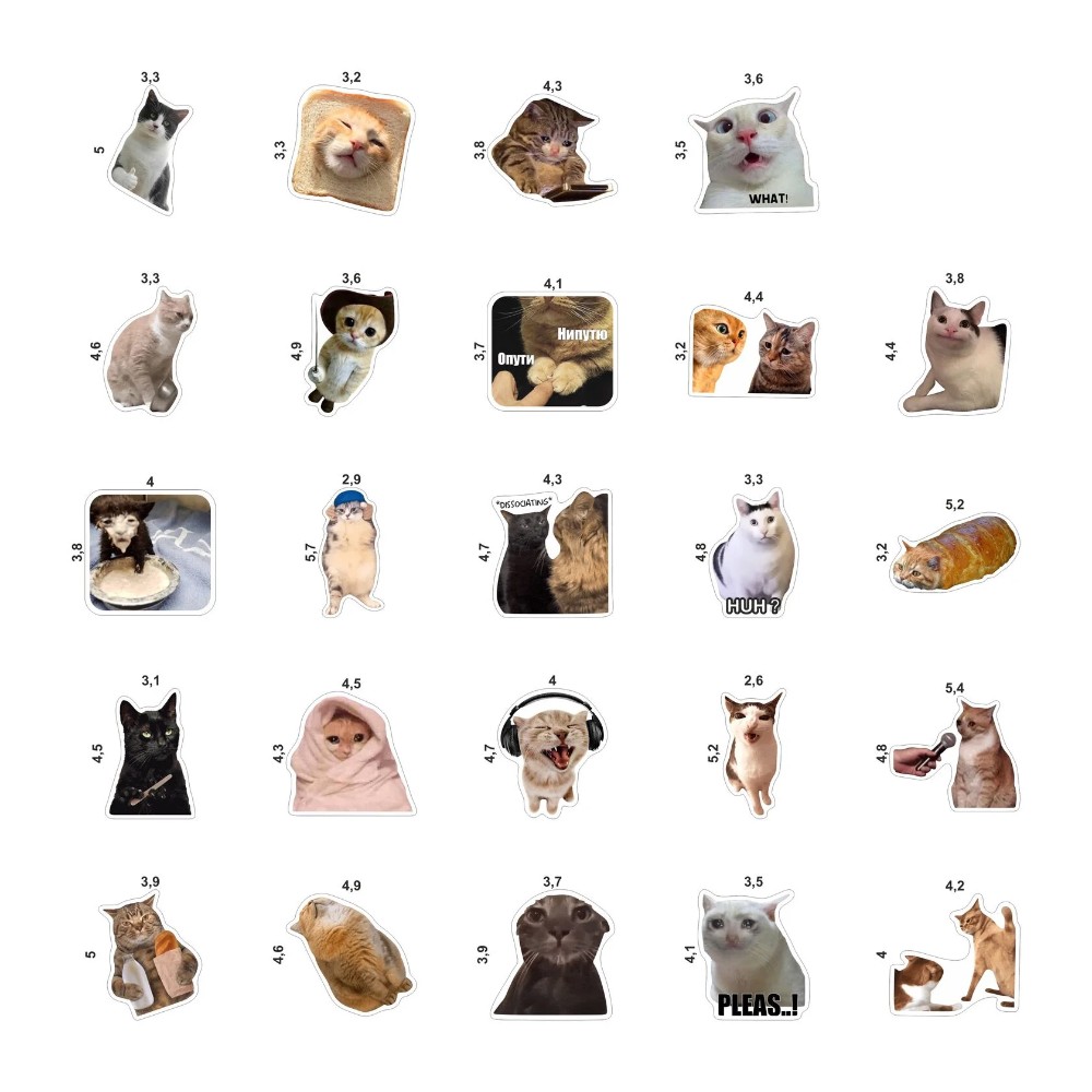 Набор наклеек виниловых "Мемы с котами №3", А6, 4 листа, 24 шт.