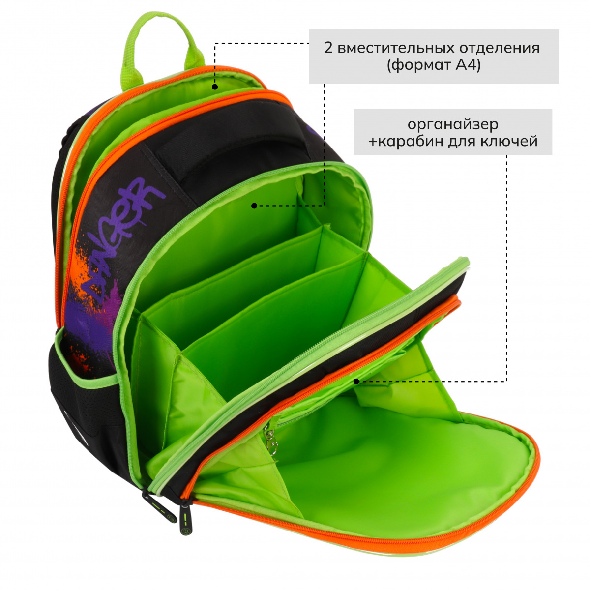 Рюкзак школьный "Comfort Light. Danger Dino", разноцветный - 5