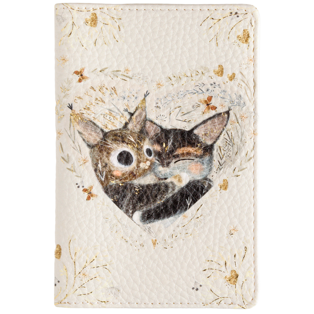 Обложка для паспорта "Love me. Котики приносят счастье", кожзам., бежевый - 2