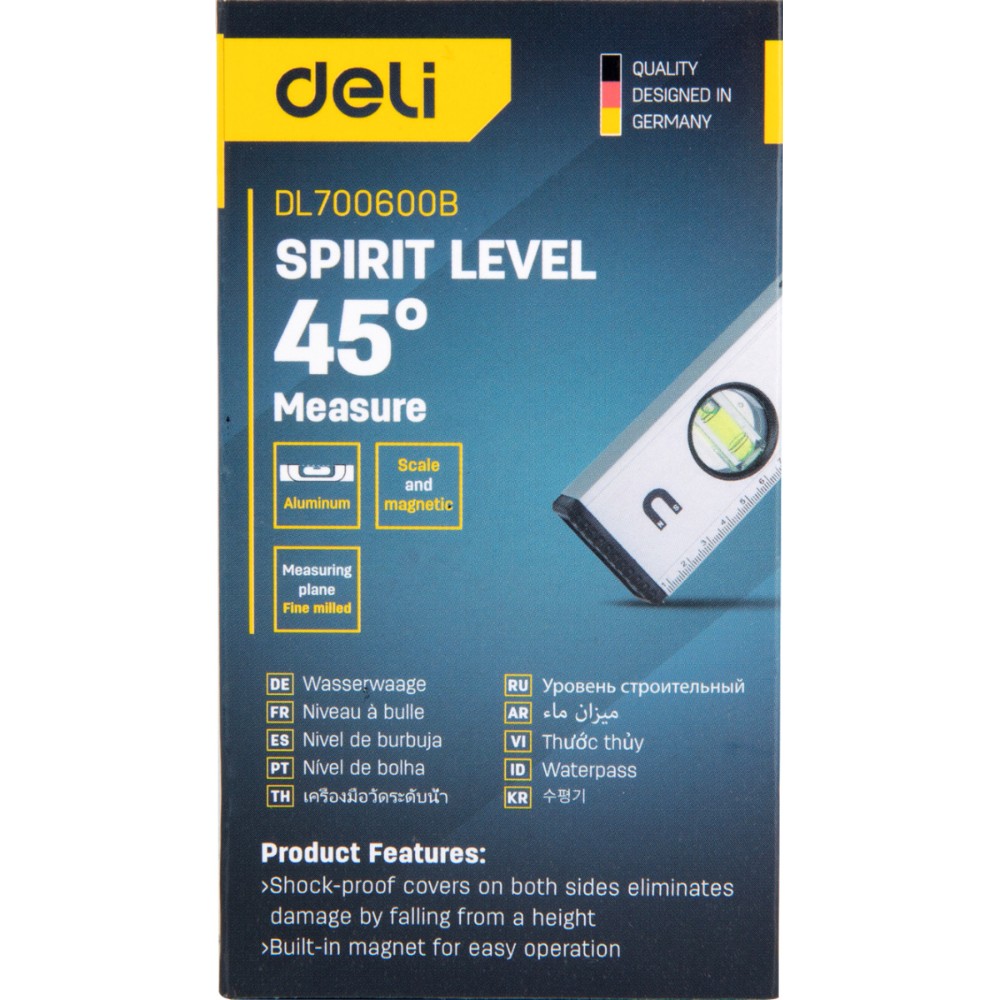 Уровень строительный Deli YS EDL700600B, 600 мм, магнит, алюминиевый сплав - 2